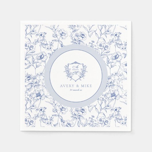 Dusty Blue Elegant Rozen Crest Bruiloft Servet (Voorkant)