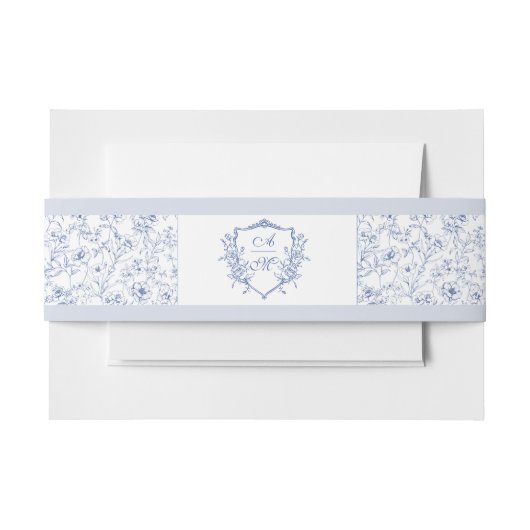 Dusty Blue Elegant  Rozen Crest Bruiloft Uitnodigingen Wikkel (Voorkant Voorbeeld)