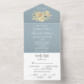 Dusty Blue Elegant Rustic Floral uniek in één All In One Uitnodiging (Binnen)