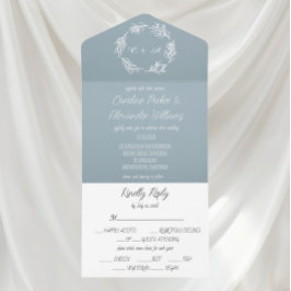 Dusty Blue Elegant Rustic Wreath Simple Unique  All In One Uitnodiging