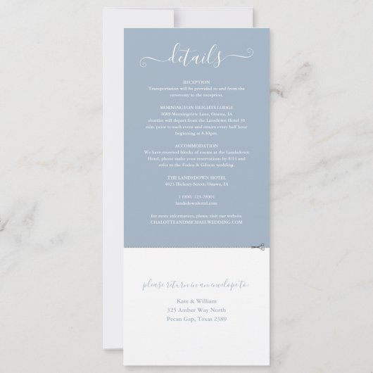 Dusty Blue Elegant Script All-in-One Weddenschap Kaart (Achterkant)
