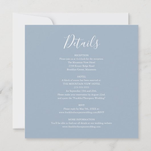 Dusty Blue Elegant Script All-in-One Weddenschap Kaart (Achterkant)
