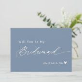Dusty Blue Elegant Script Bridesmaid Proposal Kaar Kaart (Staand voorkant)