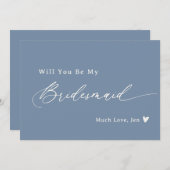 Dusty Blue Elegant Script Bridesmaid Proposal Kaar Kaart (Voorkant / Achterkant)