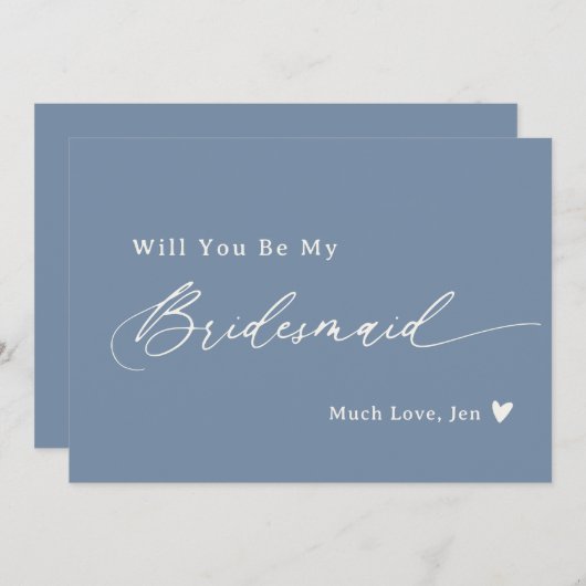 Dusty Blue Elegant Script Bridesmaid Proposal Kaar Kaart (Voorkant / Achterkant)