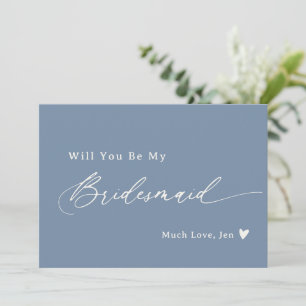 Dusty Blue Elegant Script Bridesmaid Proposal Kaar Kaart