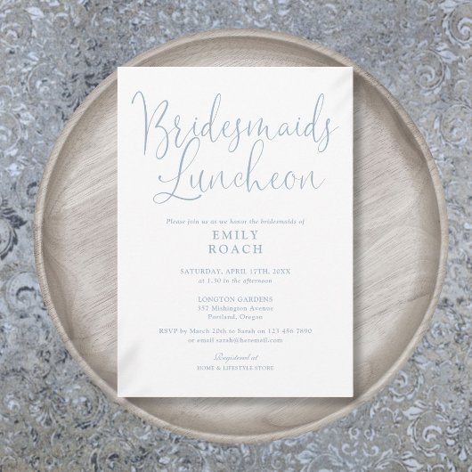 Dusty Blue Elegant Script Bridesmaids Luncheon Kaart