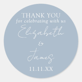 Dusty Blue Elegant Script bruiloft dank u Ronde Sticker