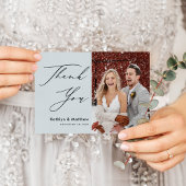 Dusty Blue Elegant Script Chic Weddenschap Bedankt Briefkaart