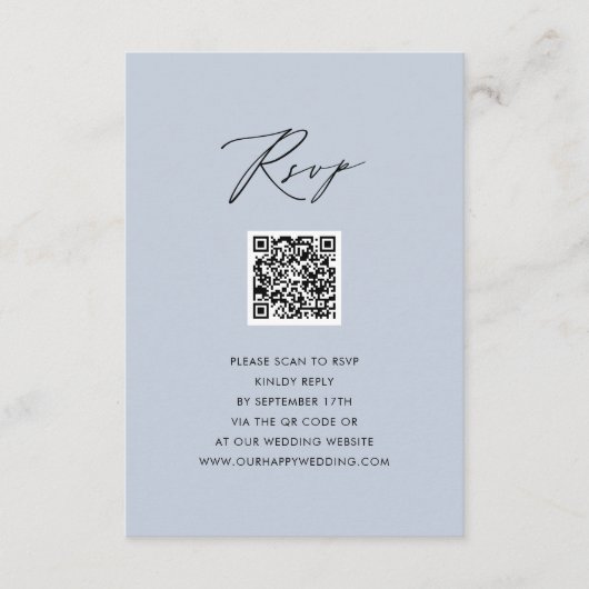 Dusty Blue Elegant Script Eenvoudige QR bruiloft R Informatiekaartje (Voorkant)