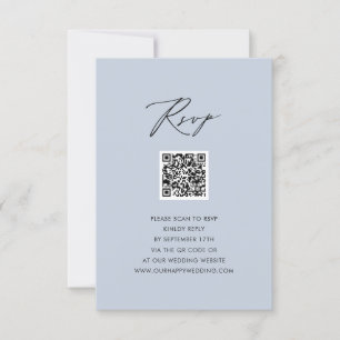 Dusty Blue Elegant Script Eenvoudige QR bruiloft R RSVP Kaartje