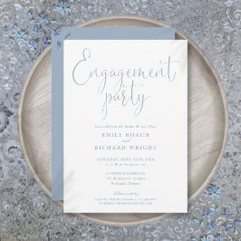 Dusty Blue Elegant Script Engagement Party Kaart
