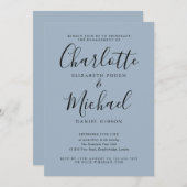 Dusty Blue Elegant Script Engagement Party Kaart (Voorkant / Achterkant)