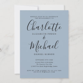 Dusty Blue Elegant Script Engagement Party Kaart