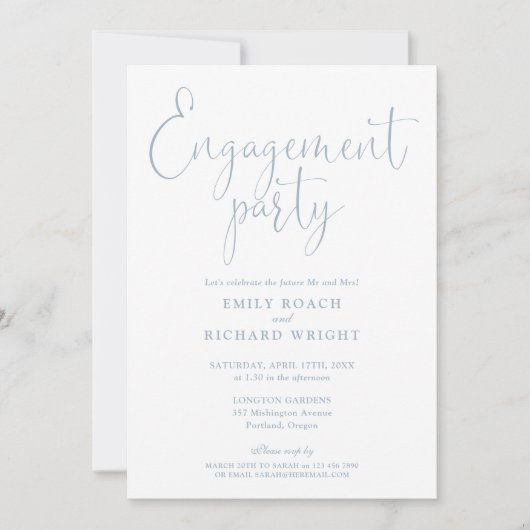 Dusty Blue Elegant Script Engagement Party Kaart (Voorkant)