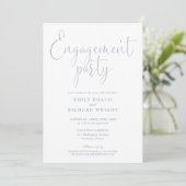 Dusty Blue Elegant Script Engagement Party Kaart (Staand voorkant)