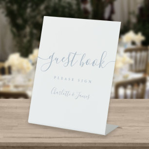 Dusty Blue Elegant Script Guest Book Pedestal Sign Reclamebord Met Voetstuk
