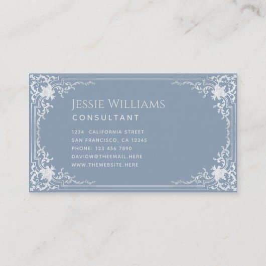 Dusty Blue  Elegant Script Kalligrafie Visitekaartje (Achterkant)