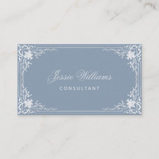 Dusty Blue  Elegant Script Kalligrafie Visitekaartje (Voorkant)