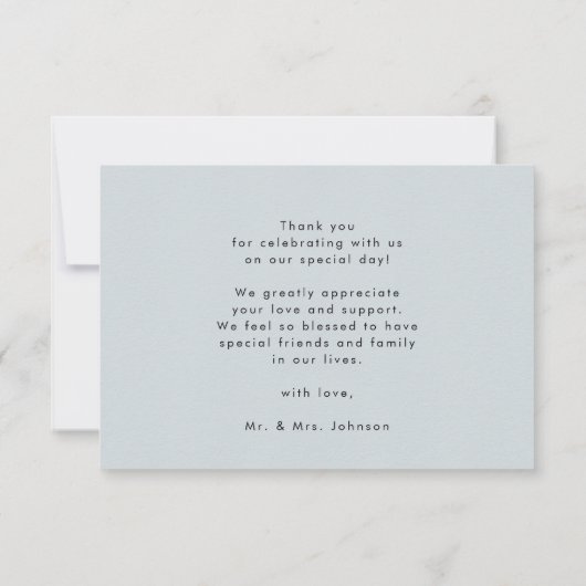 Dusty Blue Elegant Script Minimalist Weddenschap Bedankkaart (Achterkant)