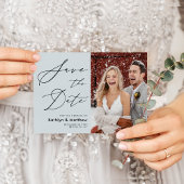 Dusty Blue Elegant Script Minimalist Weddenschap Save The Date