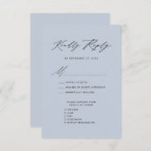 Dusty Blue Elegant Script Minimalistische bruiloft RSVP Kaartje (Voorkant / Achterkant)