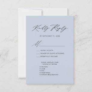 Dusty Blue Elegant Script Minimalistische bruiloft RSVP Kaartje