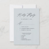 Dusty Blue Elegant Script Minimalistische bruiloft RSVP Kaartje (Voorkant)