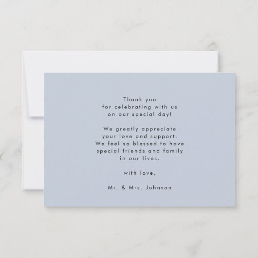 Dusty Blue Elegant Script Modern Photo Wedding Bedankkaart (Achterkant)