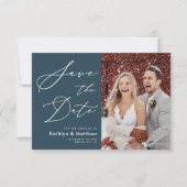 Dusty Blue Elegant Script Modern Photo Wedding Save The Date (Voorkant)