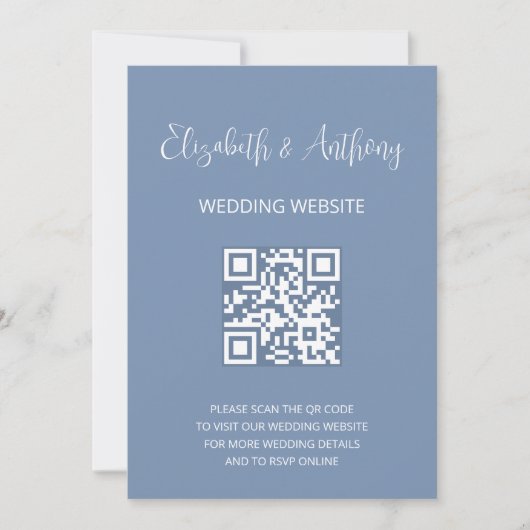 Dusty Blue Elegant Script | QR-code bruiloft RSVP Kaart (Voorkant)