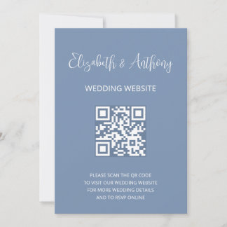 Dusty Blue Elegant Script | QR-code bruiloft RSVP Kaart