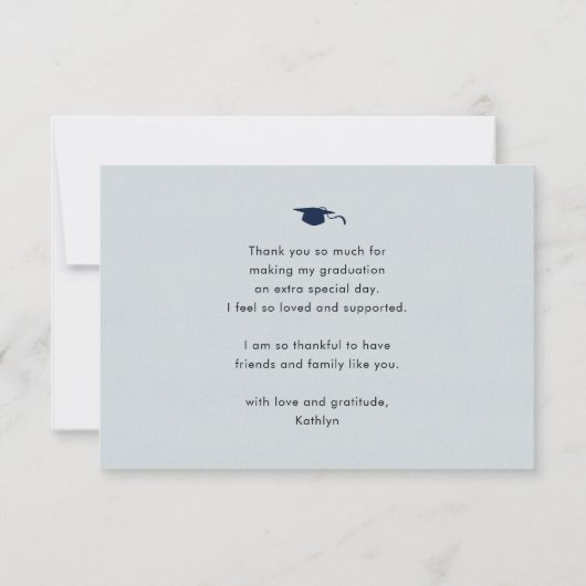 Dusty Blue Elegant Script Simple Photo Afstuderen Bedankkaart (Achterkant)