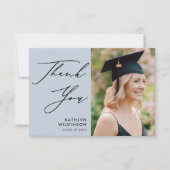 Dusty Blue Elegant Script Simple Photo Afstuderen Bedankkaart (Voorkant)