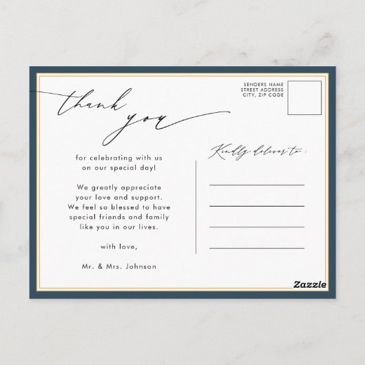 Dusty Blue Elegant Script Simple Weddenschap Bedan Briefkaart (Achterkant)