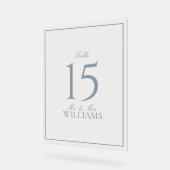 Dusty Blue Elegant Script Trouwtafel Nummer Acryl Bord (Hoek)