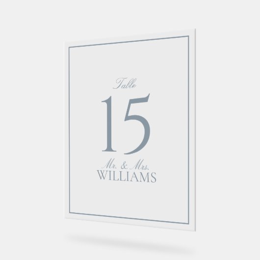 Dusty Blue Elegant Script Trouwtafel Nummer Acryl Bord (Hoek)