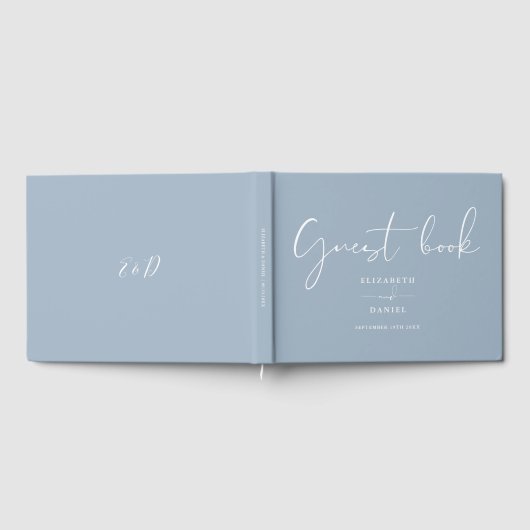 Dusty Blue Elegant Script Wedding Gastenboek (Volledig)