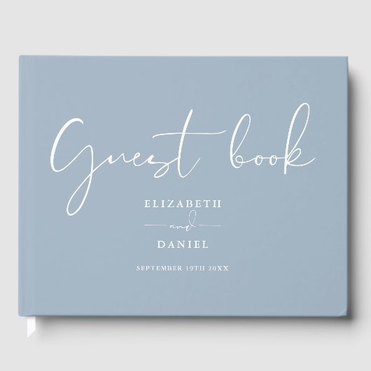 Dusty Blue Elegant Script Wedding Gastenboek (Voorkant)