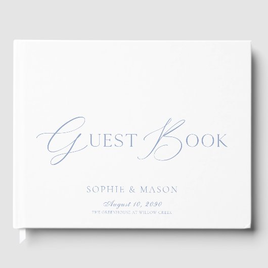Dusty Blue Elegant Script Wedding Guest Book Gastenboek (Voorkant)