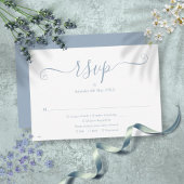 Dusty Blue Elegant Script Wedding RSVP Kaartje