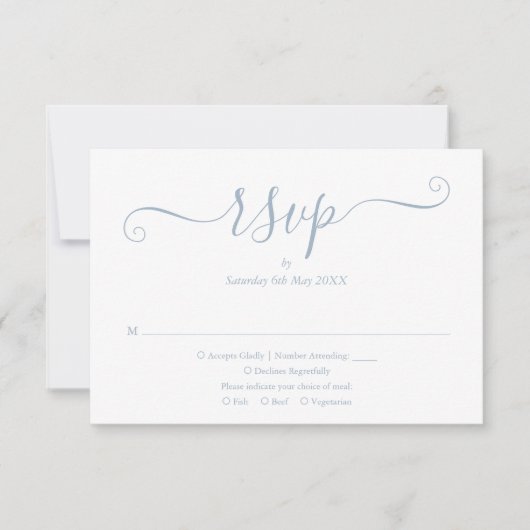 Dusty Blue Elegant Script Wedding RSVP Kaartje (Voorkant)