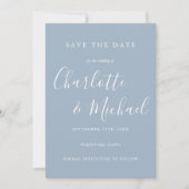 Dusty Blue Elegant Signature Script-foto Save The Date (Voorkant)