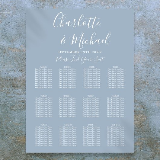 Dusty Blue Elegant Signature Wedding Seding Chart Poster