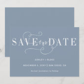 Dusty Blue Elegant Simple Handwrite Calligrafie Save The Date (Voorkant / Achterkant)