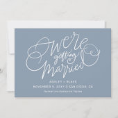 Dusty Blue Elegant Simple Handwrite Calligrafie Save The Date (Voorkant)