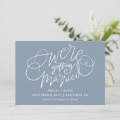 Dusty Blue Elegant Simple Handwrite Calligrafie Save The Date (Staand voorkant)