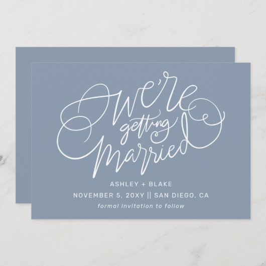 Dusty Blue Elegant Simple Handwrite Calligrafie Save The Date (Voorkant / Achterkant)