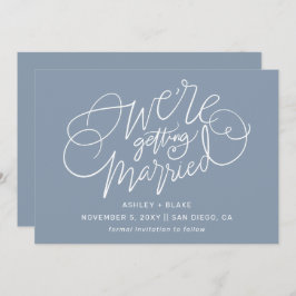 Dusty Blue Elegant Simple Handwrite Calligrafie Save The Date