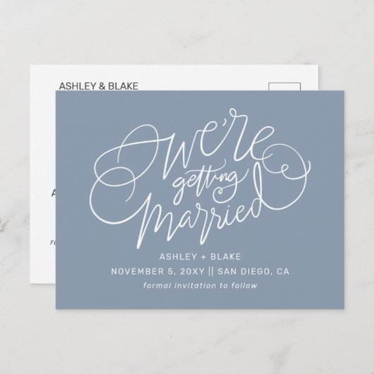 Dusty Blue Elegant Simple Save the Date Aankondigingskaart (Voorkant / Achterkant)
